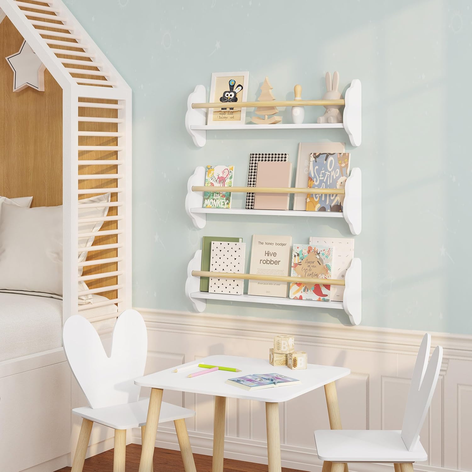 WOLTU Kids Cloud Shaped Wall Shelves Set of 3 White