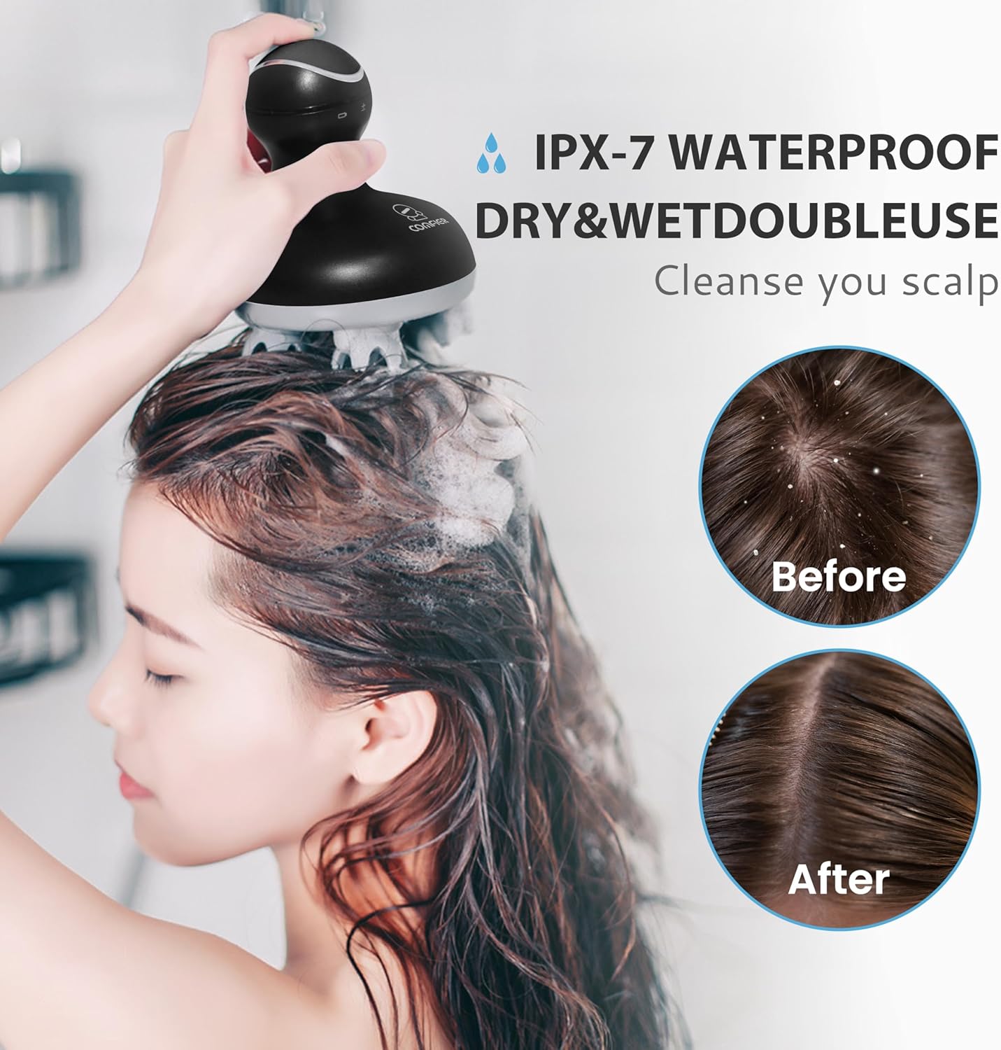 COMFIER Waterproof Cordless Scalp Massager with 4‑Head 28‑Node Design