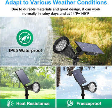 YAJETSKO Waterproof Solar Spotlight Set Warm White Adjustable Angle 2-Pack