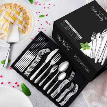 48-Piece Premium Stainless Steel Silverware Set with Serving Utensils