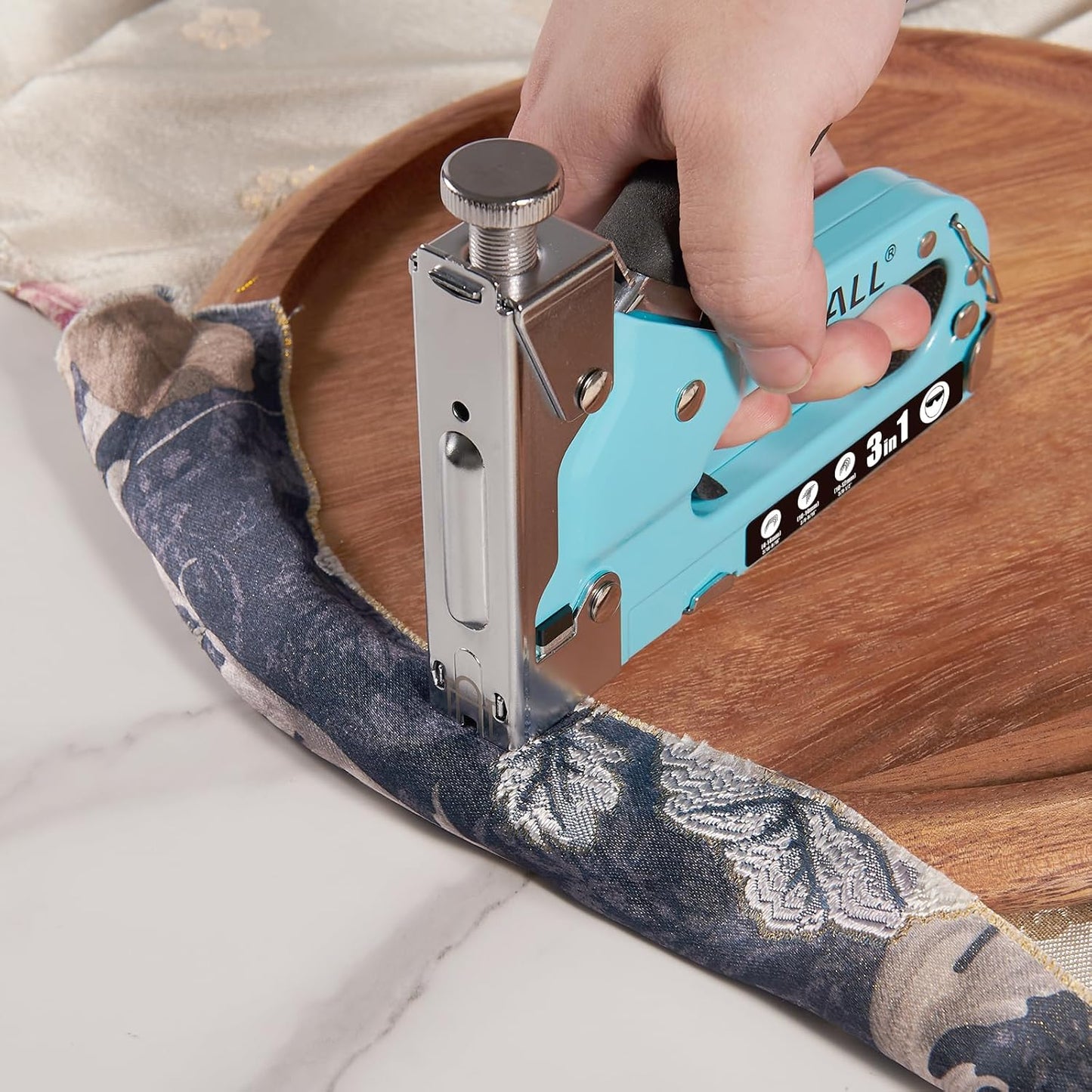 Shall 3-in-1 Adjustable Wooden Hand Stapler with 3000 Clips Blue