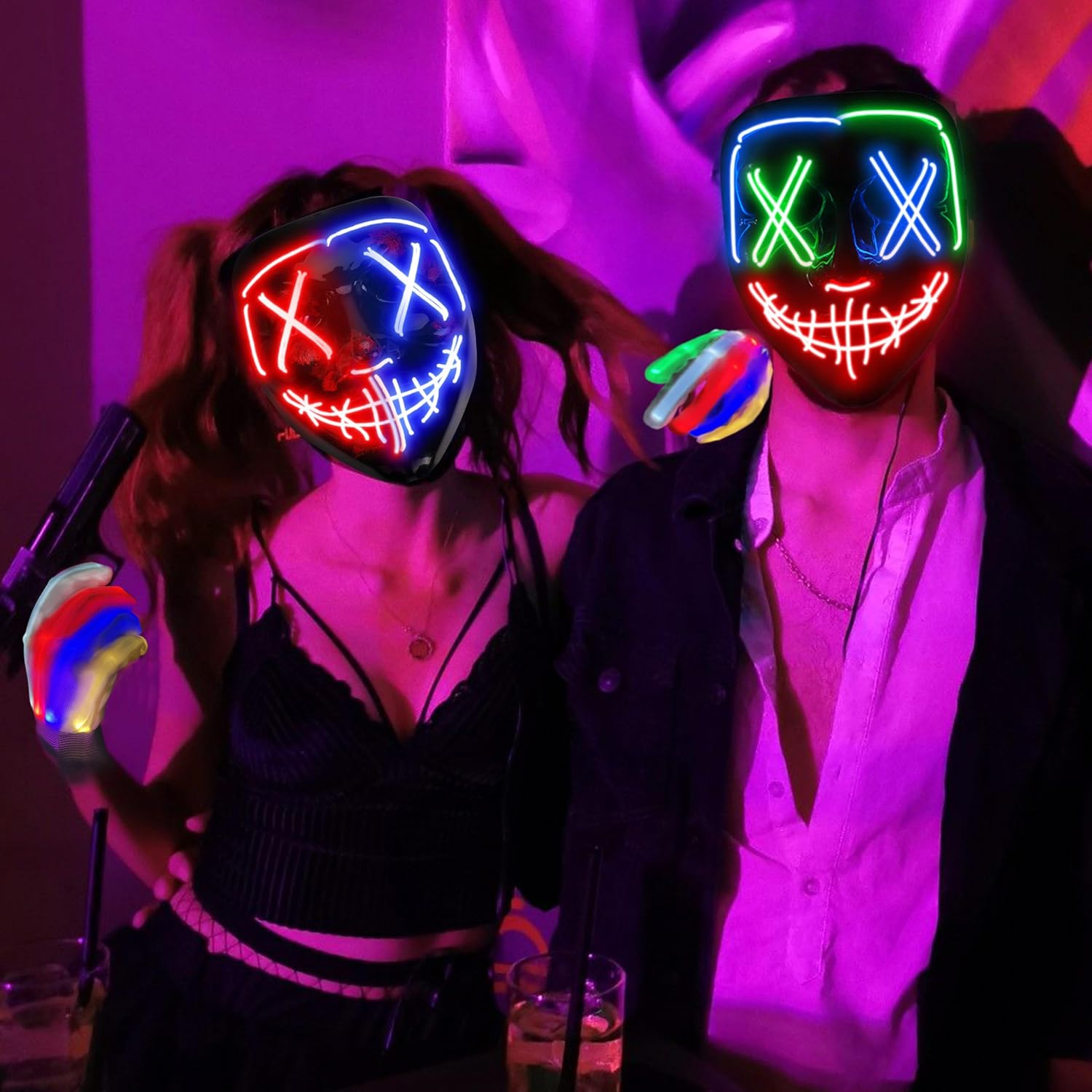 Colplay LED Halloween Mask and Glowing Gloves Set