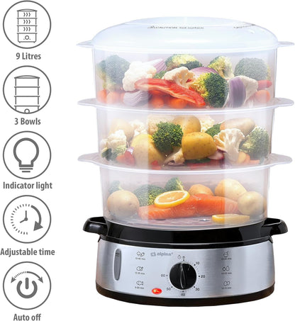 Alpina Food Steamer 230V 800W 3-Layer 9L Grey