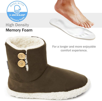 Dunlop Men's Faux Fur Bootie Slippers with Memory Foam Rubber Sole