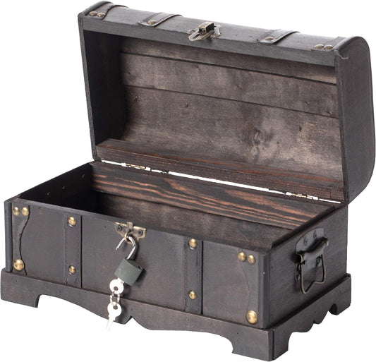 Vintage Pirate Wooden Treasure Chest with Padlock, Small Storage