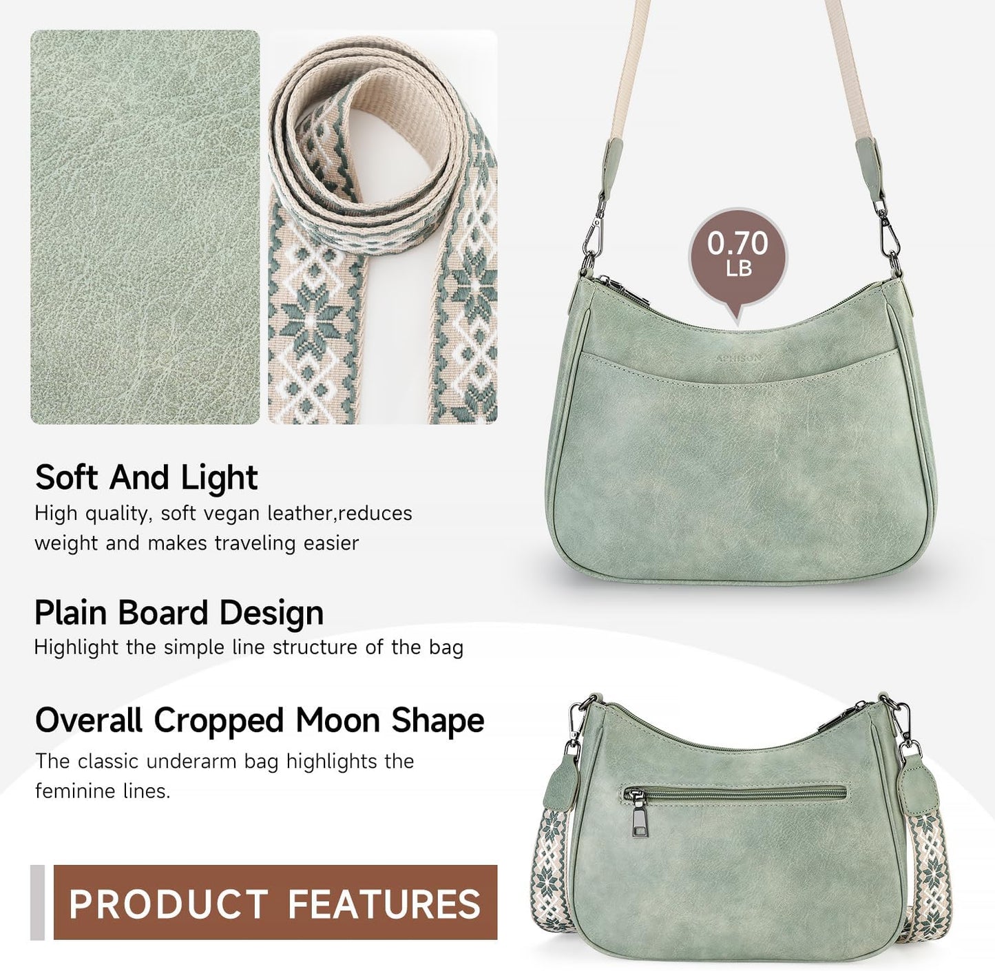 APHISON Small Vegan Leather Crossbody Shoulder Bag with Adjustable Strap