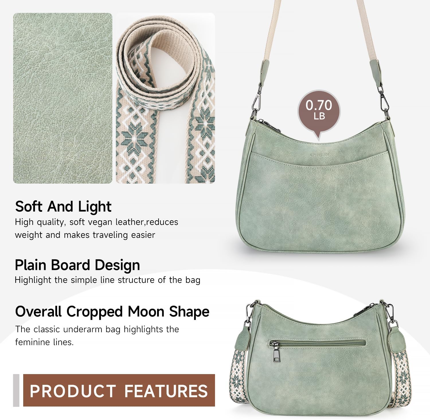 APHISON Small Vegan Leather Crossbody Shoulder Bag with Adjustable Strap