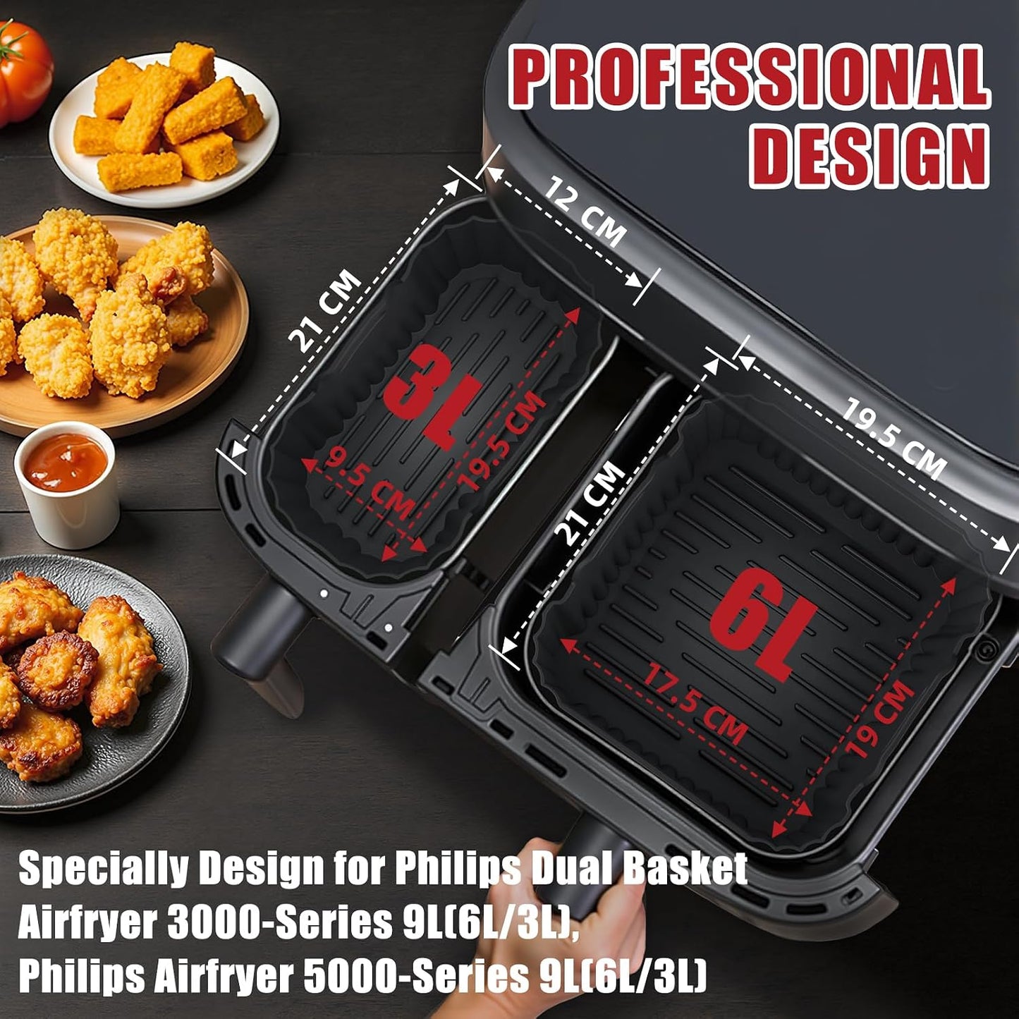 PETHREE Silicone Mould for Philips Airfryer Dual Basket 6L/3L