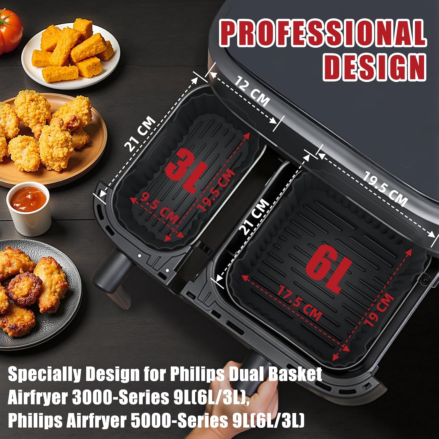 PETHREE Silicone Mould for Philips Airfryer Dual Basket 6L/3L
