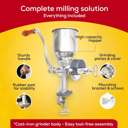 Landers Cast Iron Corn Grinder – High Hopper Manual Grain Mill - Gomix Brands Outlet
