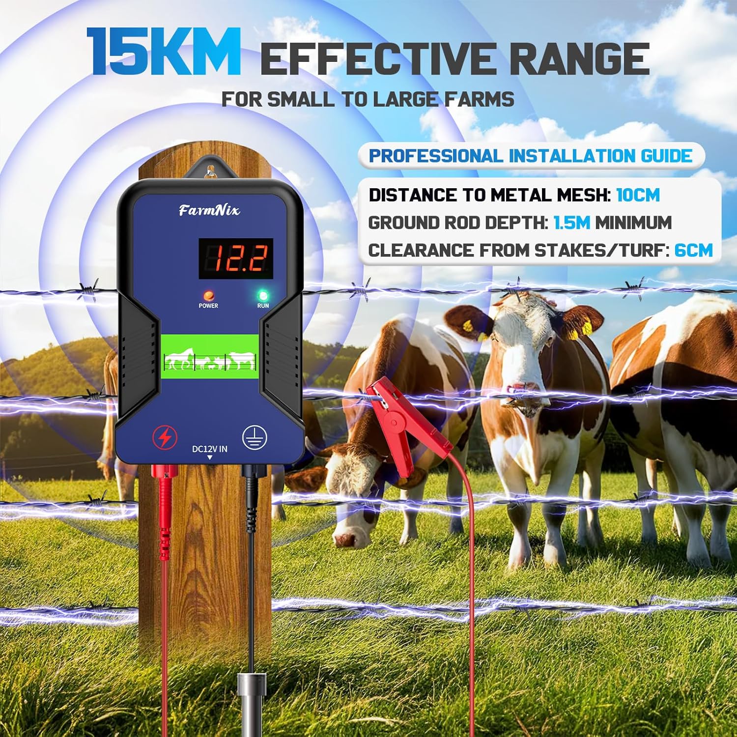FarmNix 15KM High Voltage Electric Fence Controller 2J