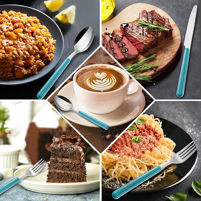 BEWOS 60 Piece Cutlery Set for 12 People, Blue Handles, Machine-Dishwasher Safe