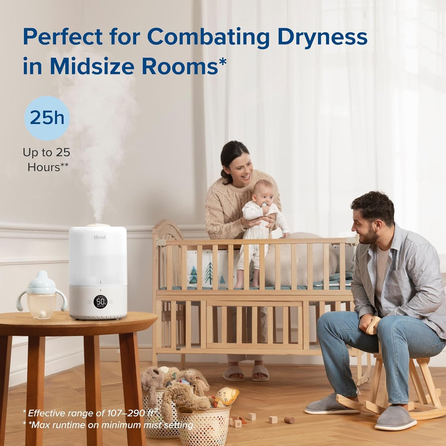 LEVOIT Smart Cool Mist Top Fill Humidifier 3L White