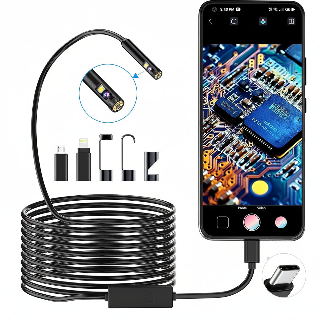 Pancellent 1920P Dual Lens Snake Inspection Borescope Endoscope
