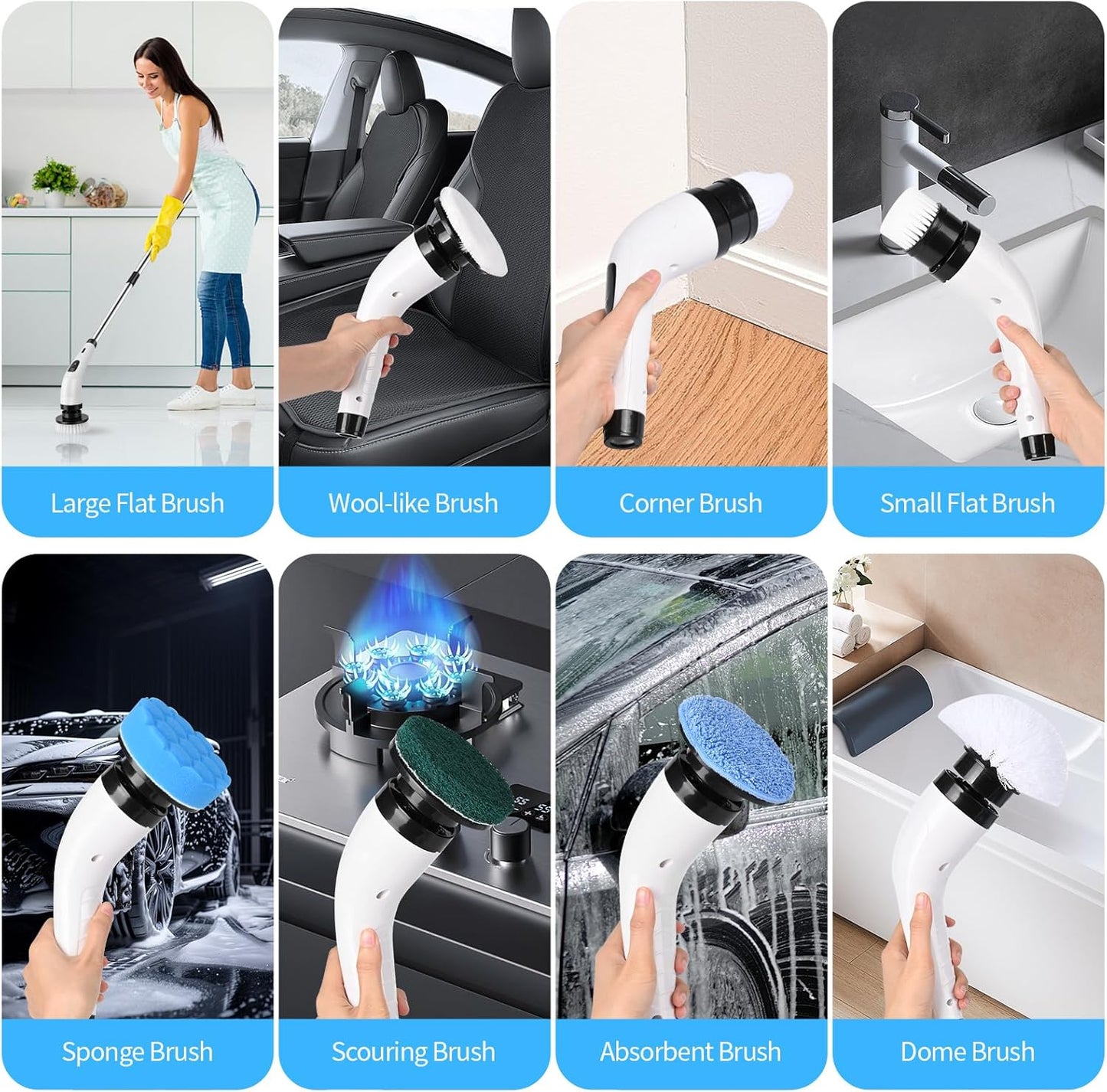 Euakee Cordless Electric Cleaning Brush with 8 Interchangeable Heads