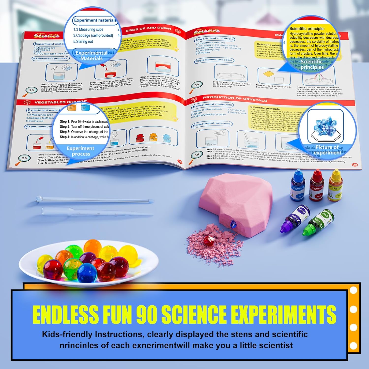 90-Experiment Kids Science Kit - Hands-On STEM Chemistry Physics Set