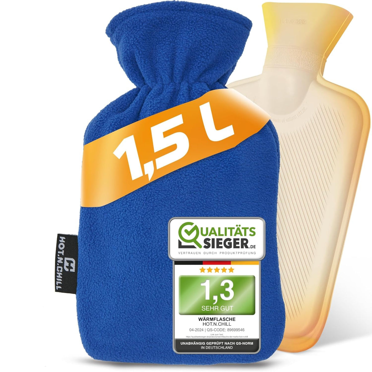 HOT.N.CHILL 1.5L Leak-Proof Natural Rubber Hot Water Bottle with Cover