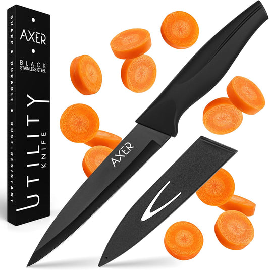 Axer 12cm Black Stainless Steel Utility Knife – Sharp Ergonomic Blade