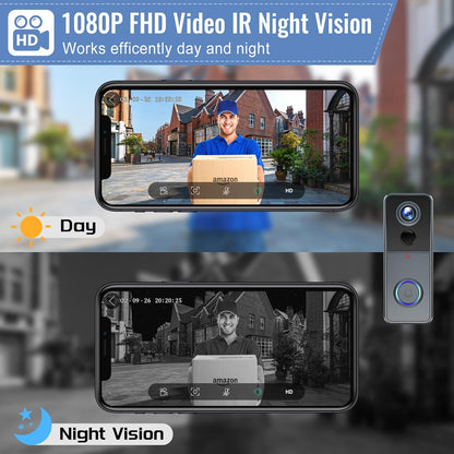 XTU Wireless 2K HD Doorbell – Battery, PIR Motion, Night Vision