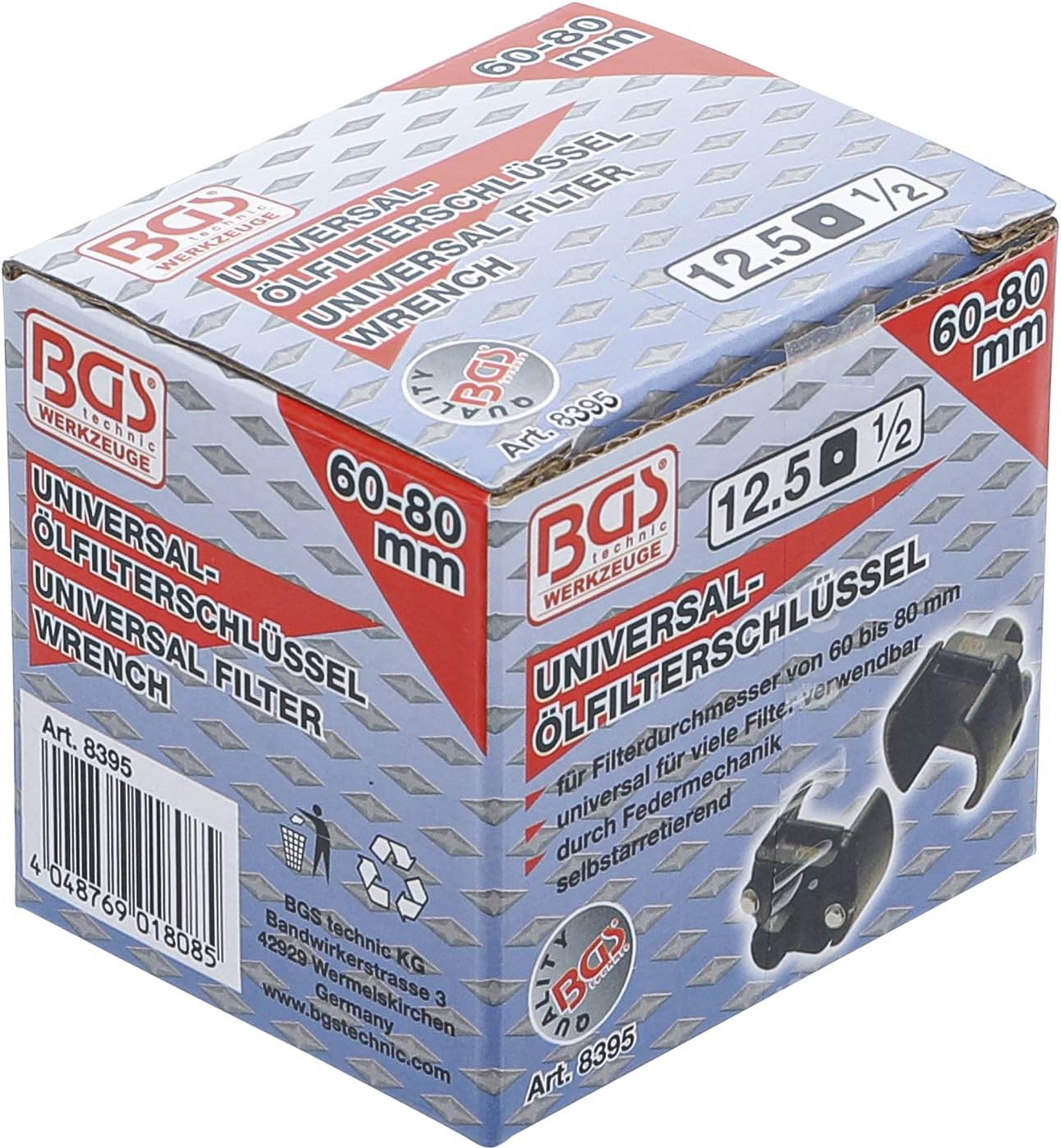 BGS Universal Oil Filter Wrench 12.5mm Drive 60-80mm