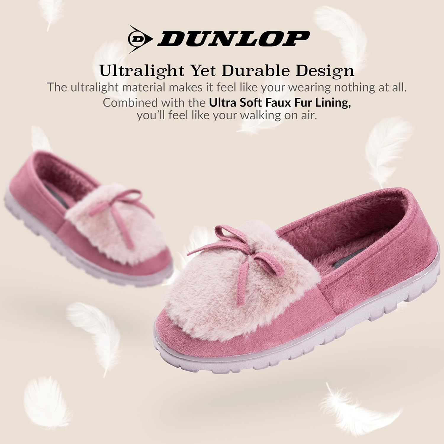 DUNLOP Fluffy Non‑Slip Women’s Indoor Slippers Size 4‑7