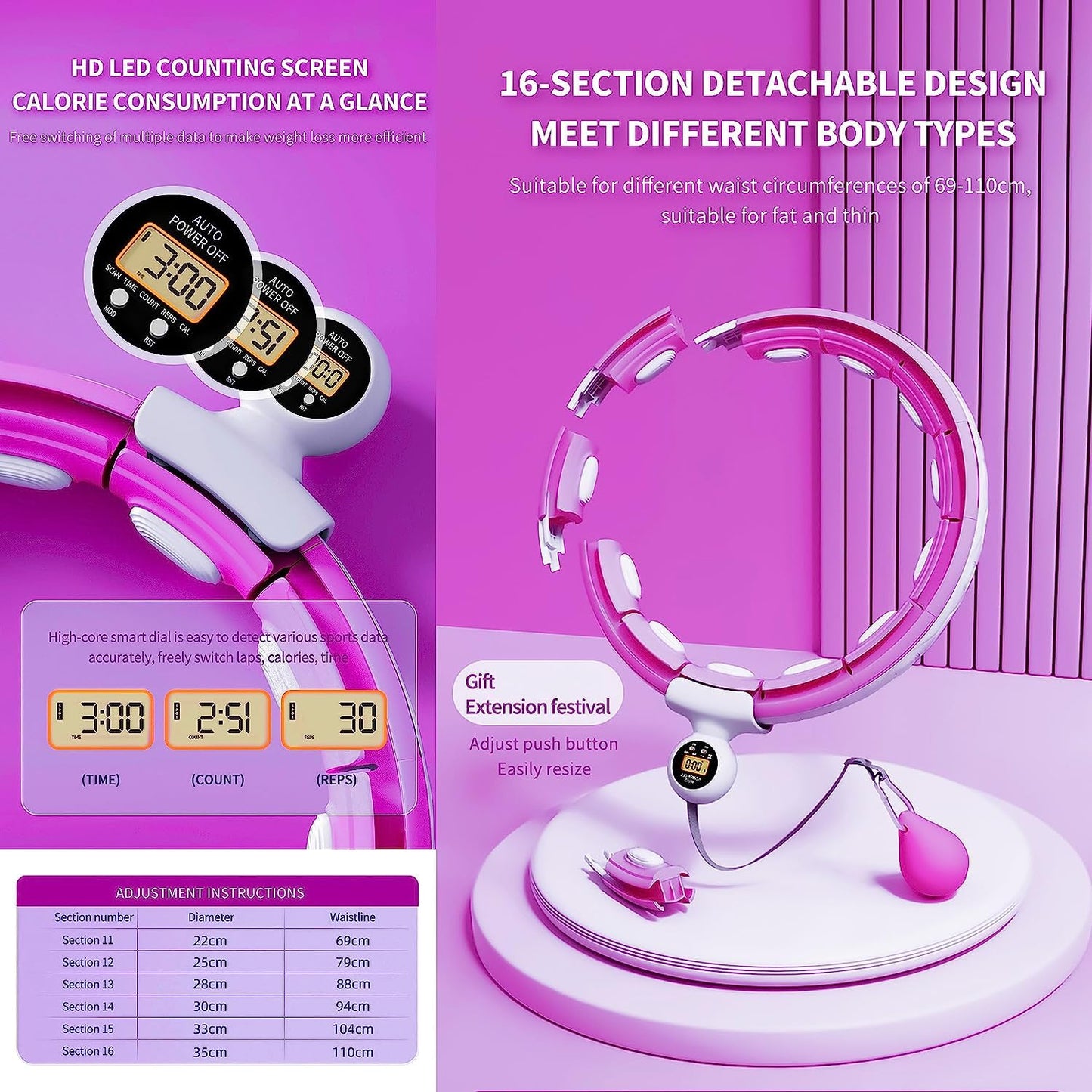 K-mart Weighted Hula Hoop Infinity Smart Hoops with Counter 22″-44″ inch