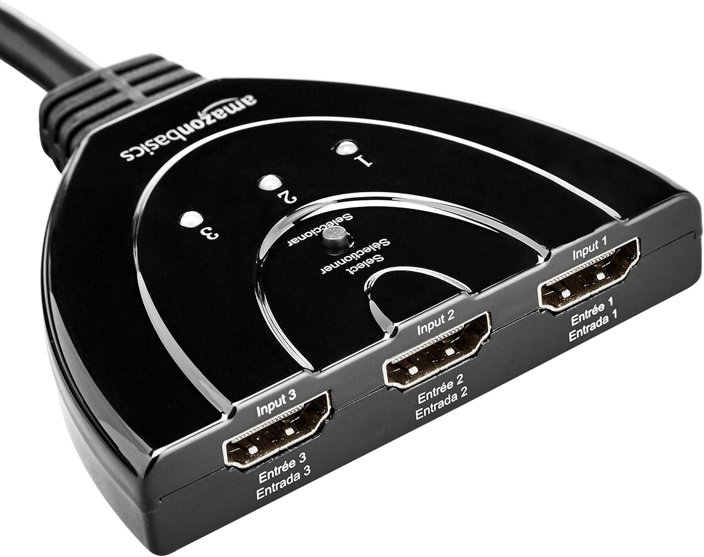 Amazon Basics 3 Port HDMI Switch with Pigtail Cable Black
