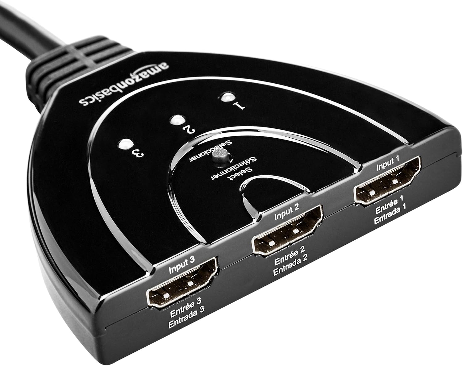 Amazon Basics 3 Port HDMI Switch with Pigtail Cable Black