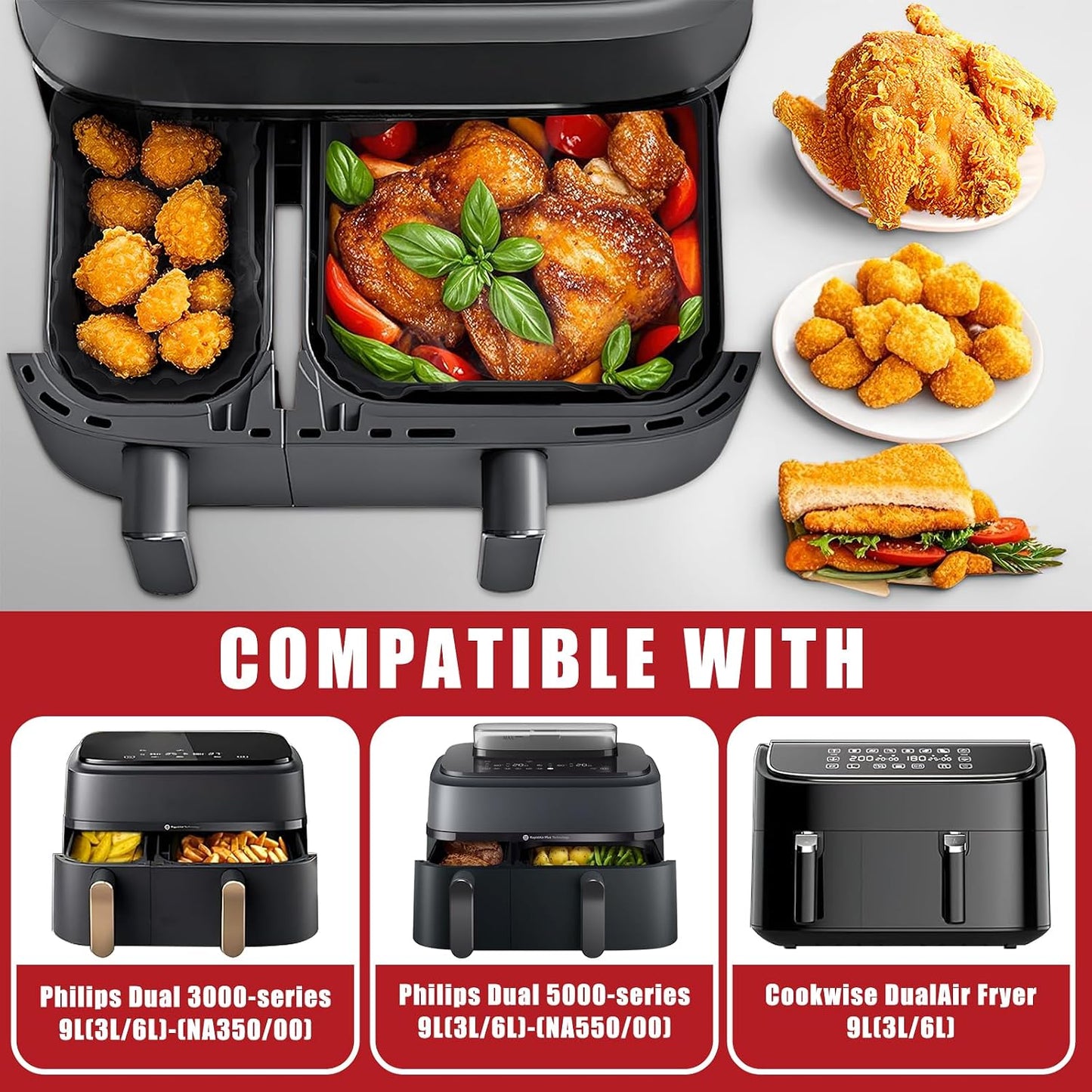 PETHREE Silicone Mould for Philips Airfryer Dual Basket 6L/3L