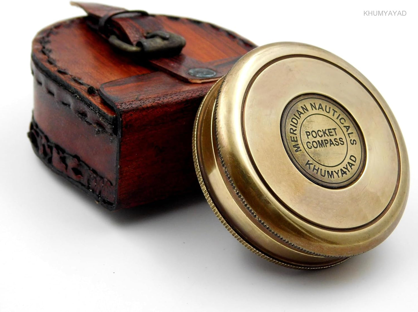 Antique Brass Pocket Compass with Leather Case – Handcrafted