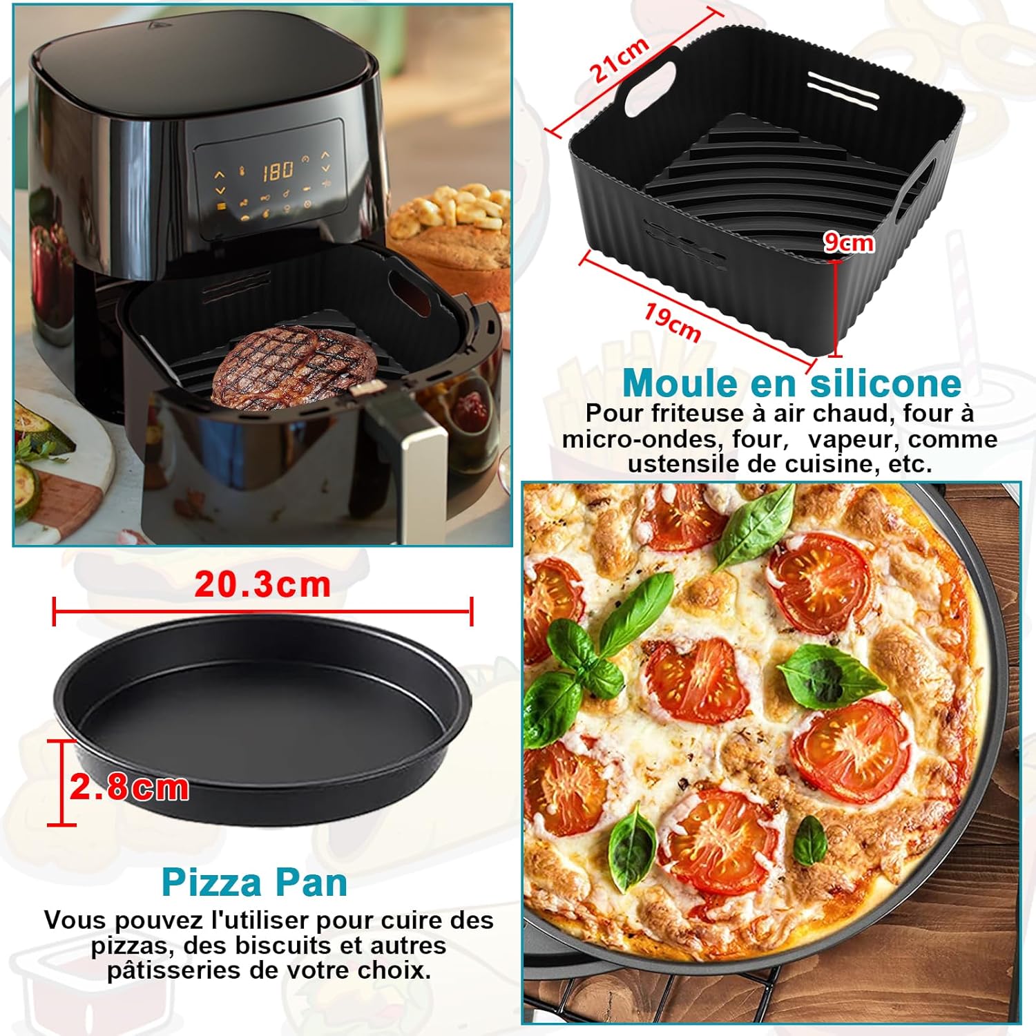 Moleath 21cm Silicone Air Fryer Accessory Set 4pcs