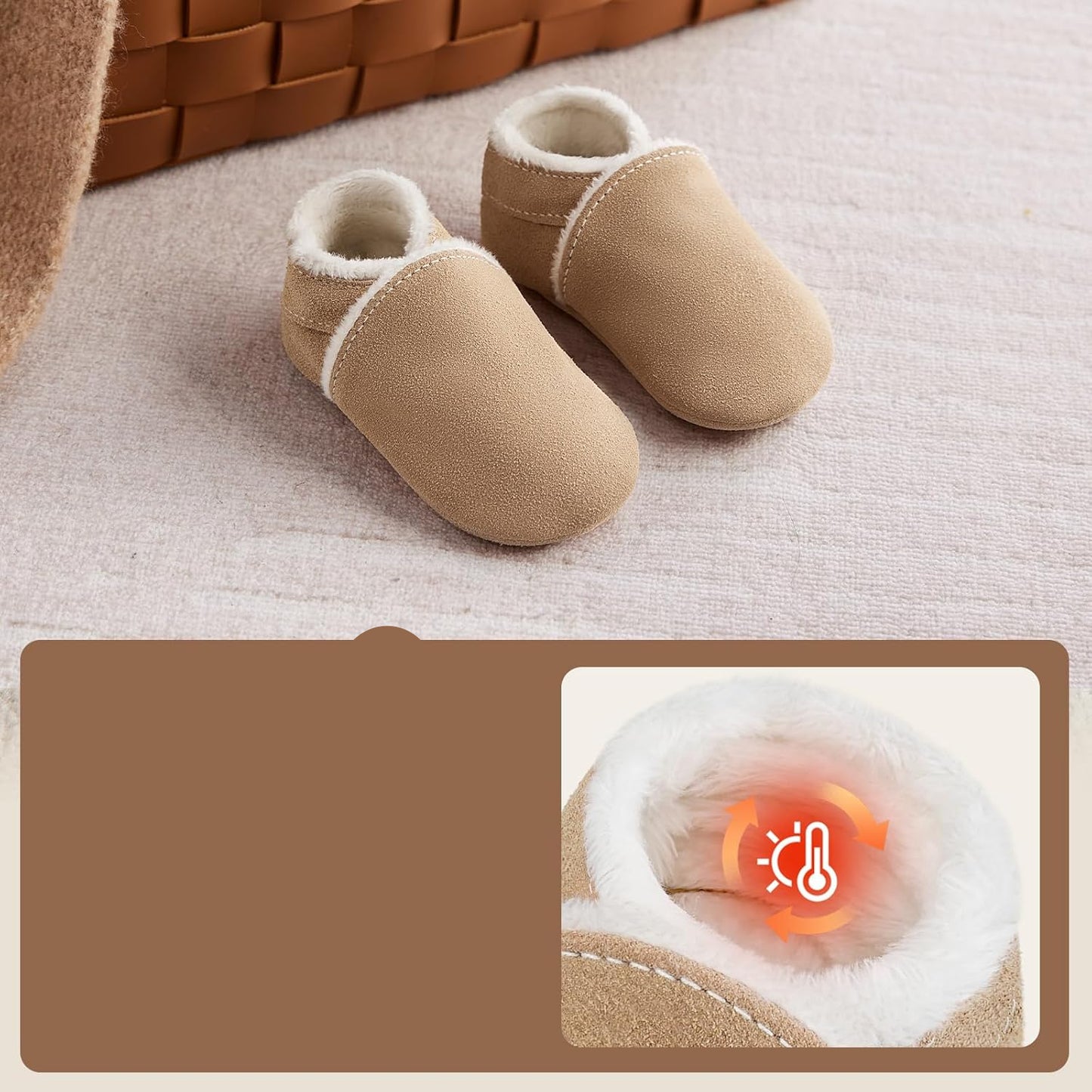 Cozy Leather Baby Slippers for Girls and Boys Warm Winter