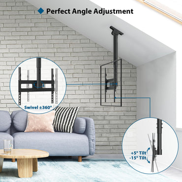 BONTEC Universal TV Ceiling Mount: Tilt, Swivel, Adjustable Height for 26-65 Inch TVs