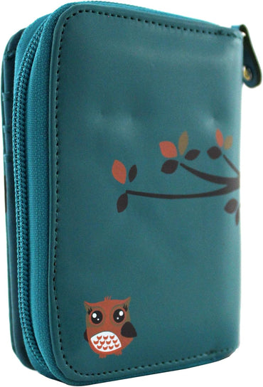 Cute Owl RFID‑Blocking Medium Blue PU Leather Clutch Wallet