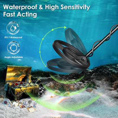 HIUYRFS Waterproof Rechargeable Metal Detector for Gold, Coins, Adjustable, All Ages