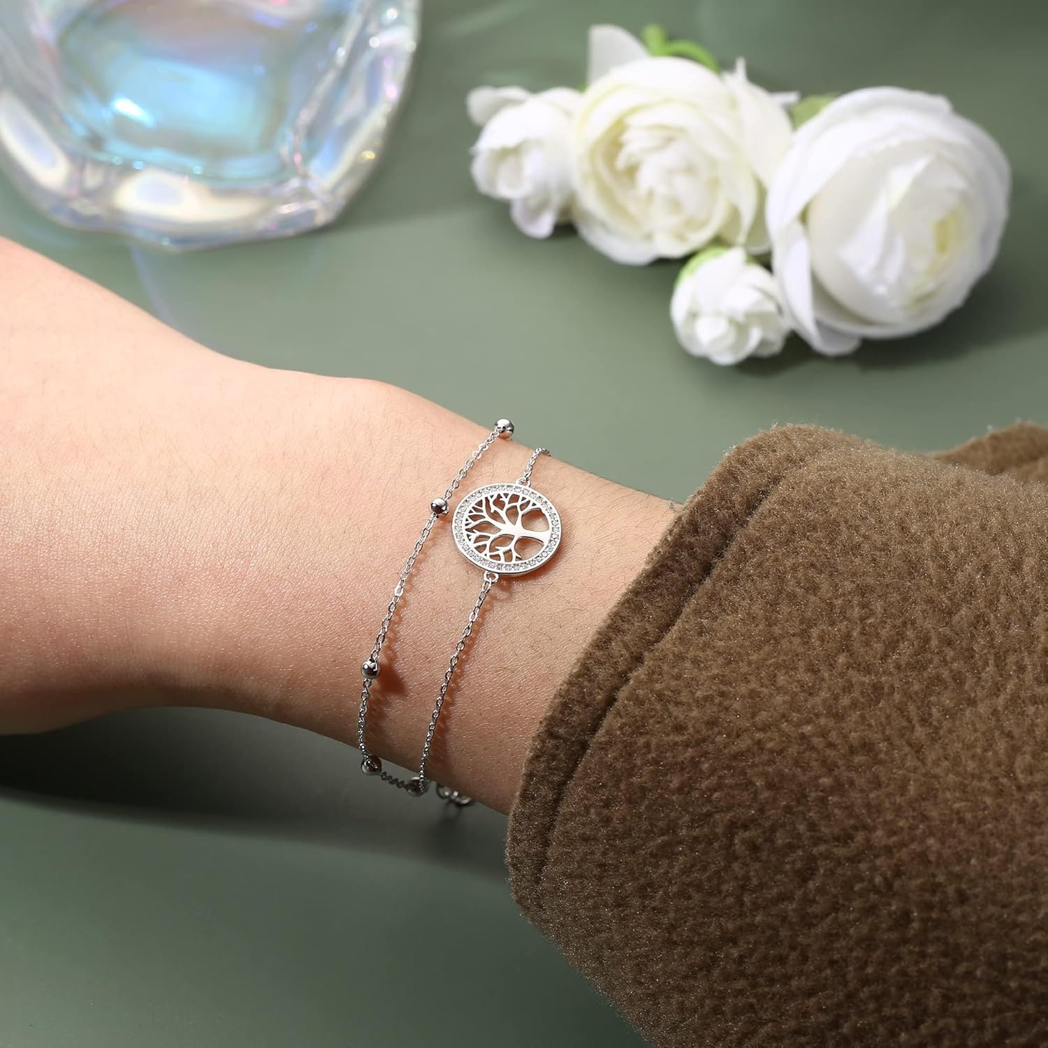 Sterling Silver Dainty Chain Bracelet for Women and Girls Adjustable Gift