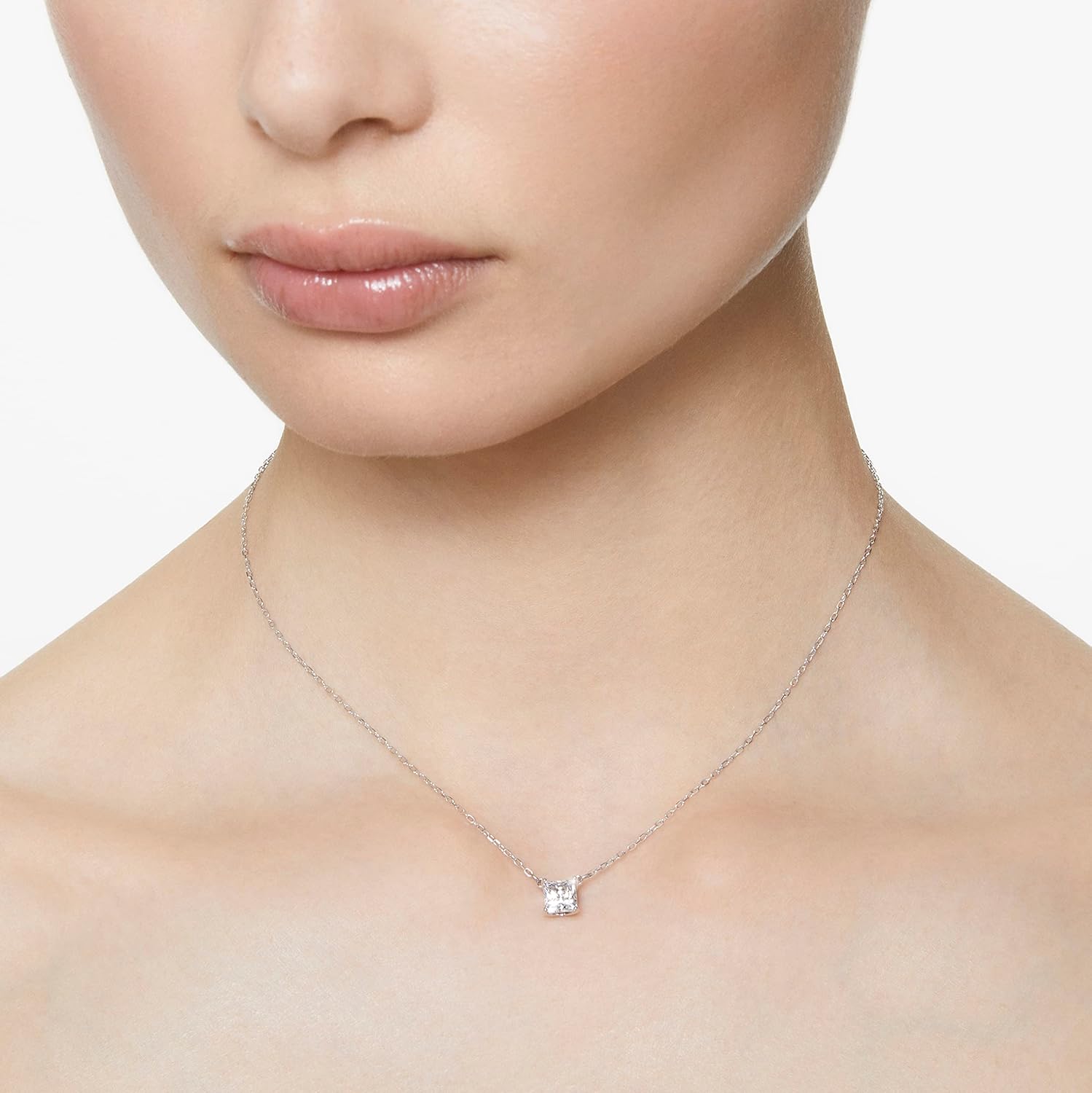 Swarovski Attract Square Crystal Pendant Necklace, Rhodium Plated, Elegant Women's Jewelry