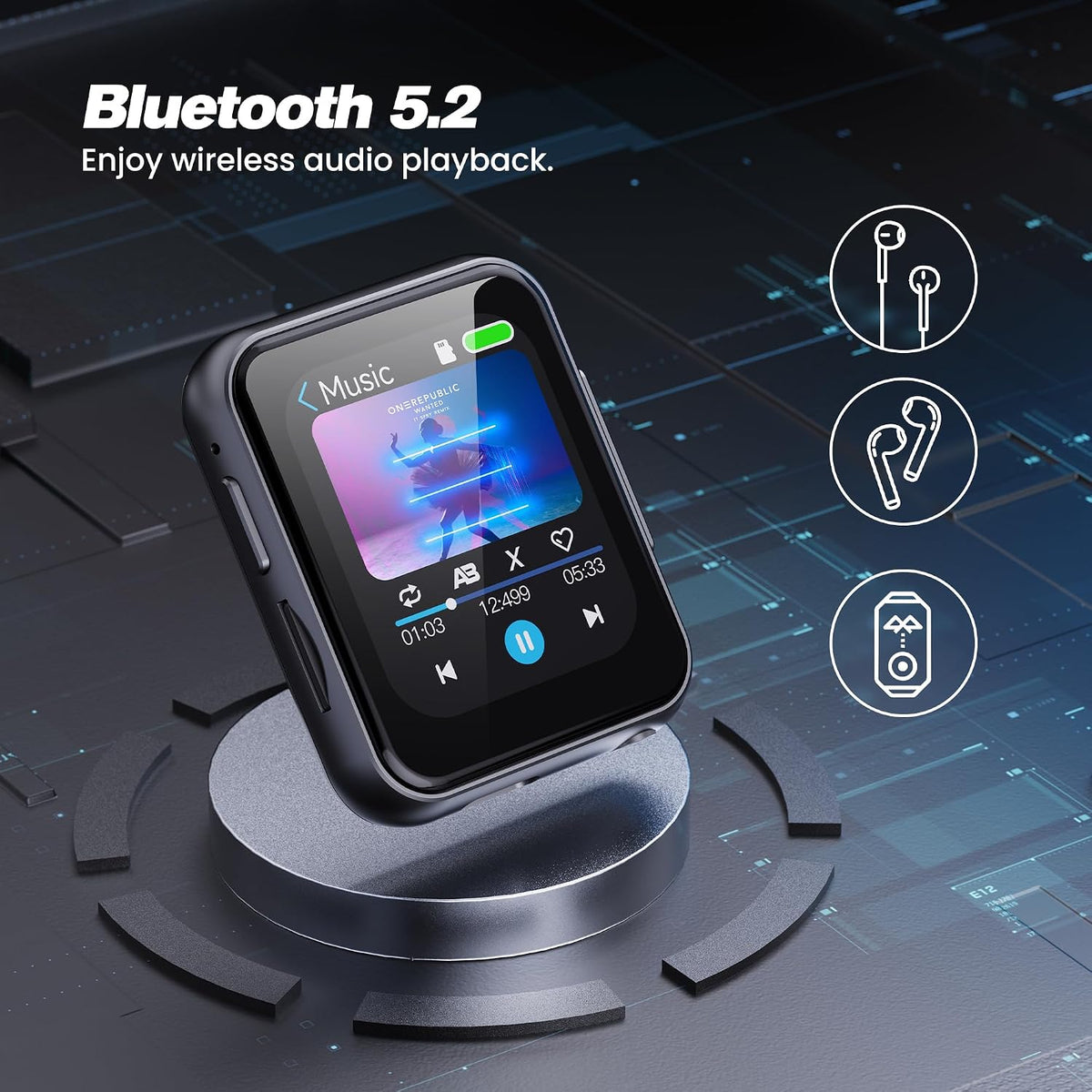 128GB Portable Bluetooth MP3 Player with 2" Touchscreen M01