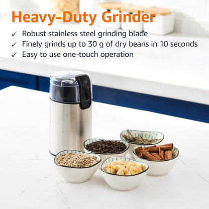 Amazon Basics Electric Coffee Grinder 30 g Capacity Stainless Steel CG9402-CE