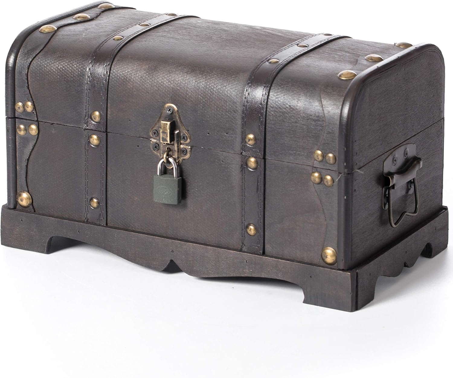 Vintage Pirate Wooden Treasure Chest with Padlock, Small Storage