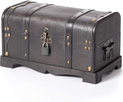 Vintage Pirate Wooden Treasure Chest with Padlock, Small Storage