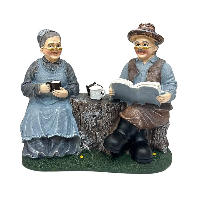 AUGEN Polyresin Old Couple Decorative Idol Statue Home Décor
