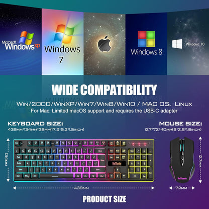 RedThunder K10 Wireless Gaming Keyboard & Mouse Combo with RGB