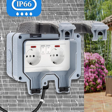 Outdoor Waterproof IP66 Double Power Outlet with Switch and Indicator Light