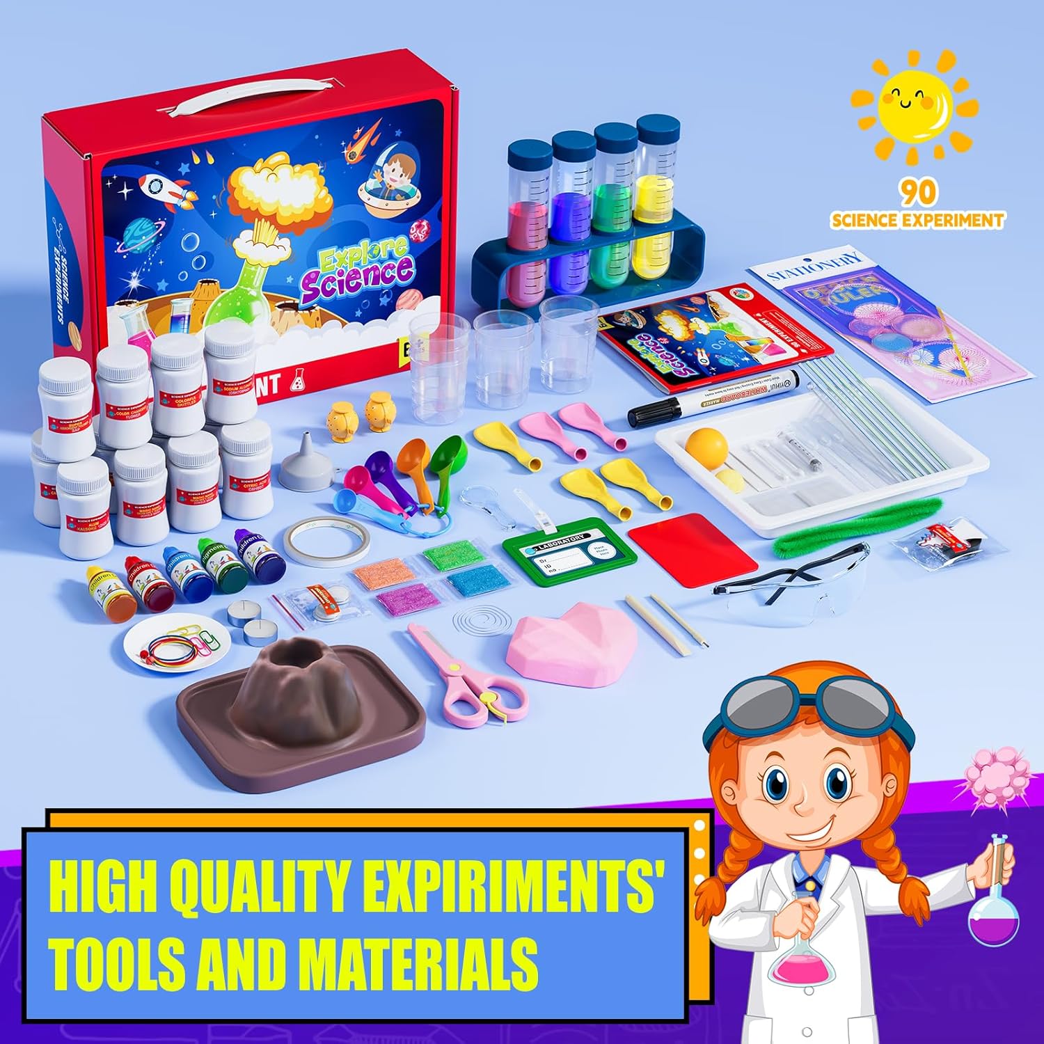 90-Experiment Kids Science Kit - Hands-On STEM Chemistry Physics Set