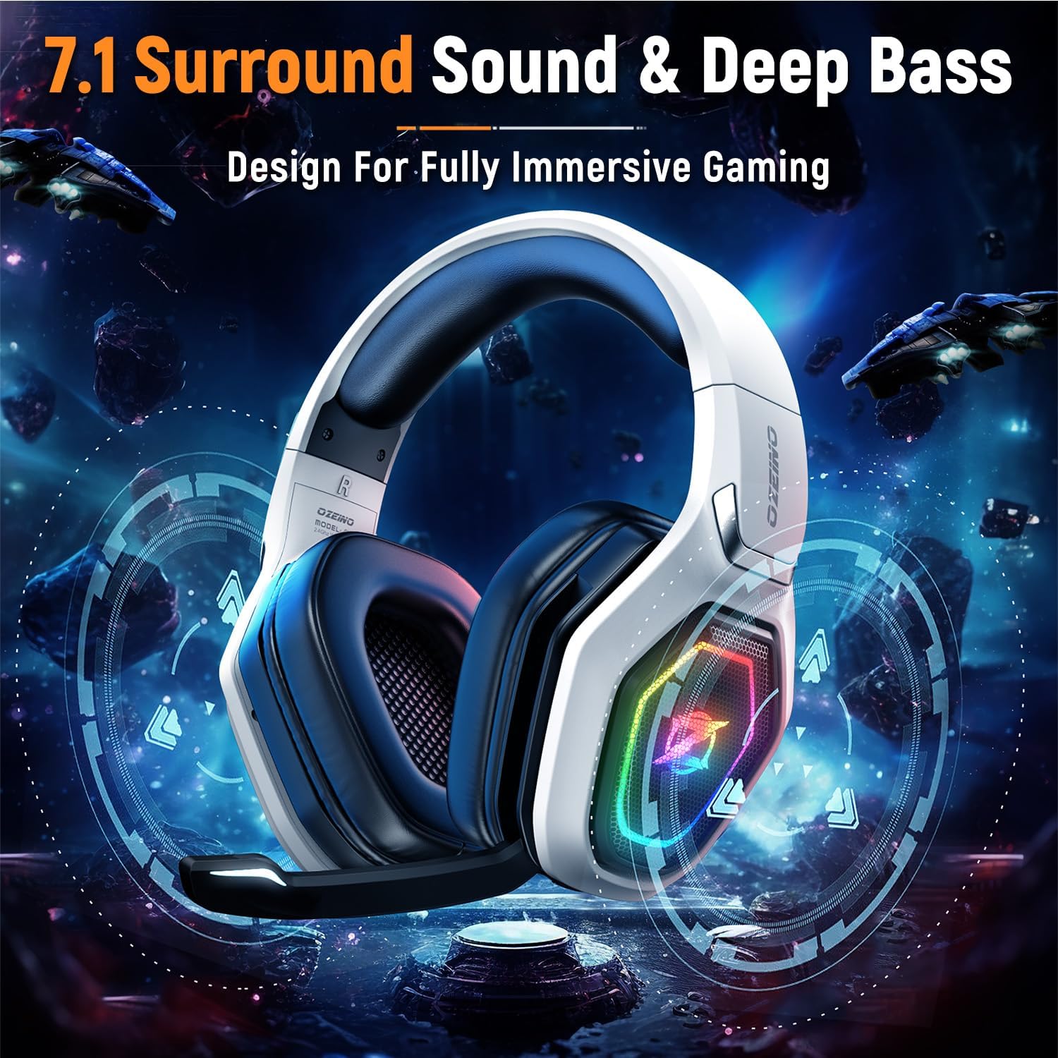 Ozeino 2.4GHz Wireless Gaming Headset with RGB Light, 40h Battery