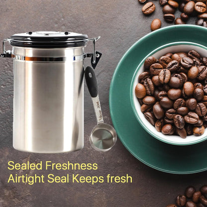 SUEIANNMN 1.8L Airtight Stainless Steel Coffee Canister with Freshness Tracker