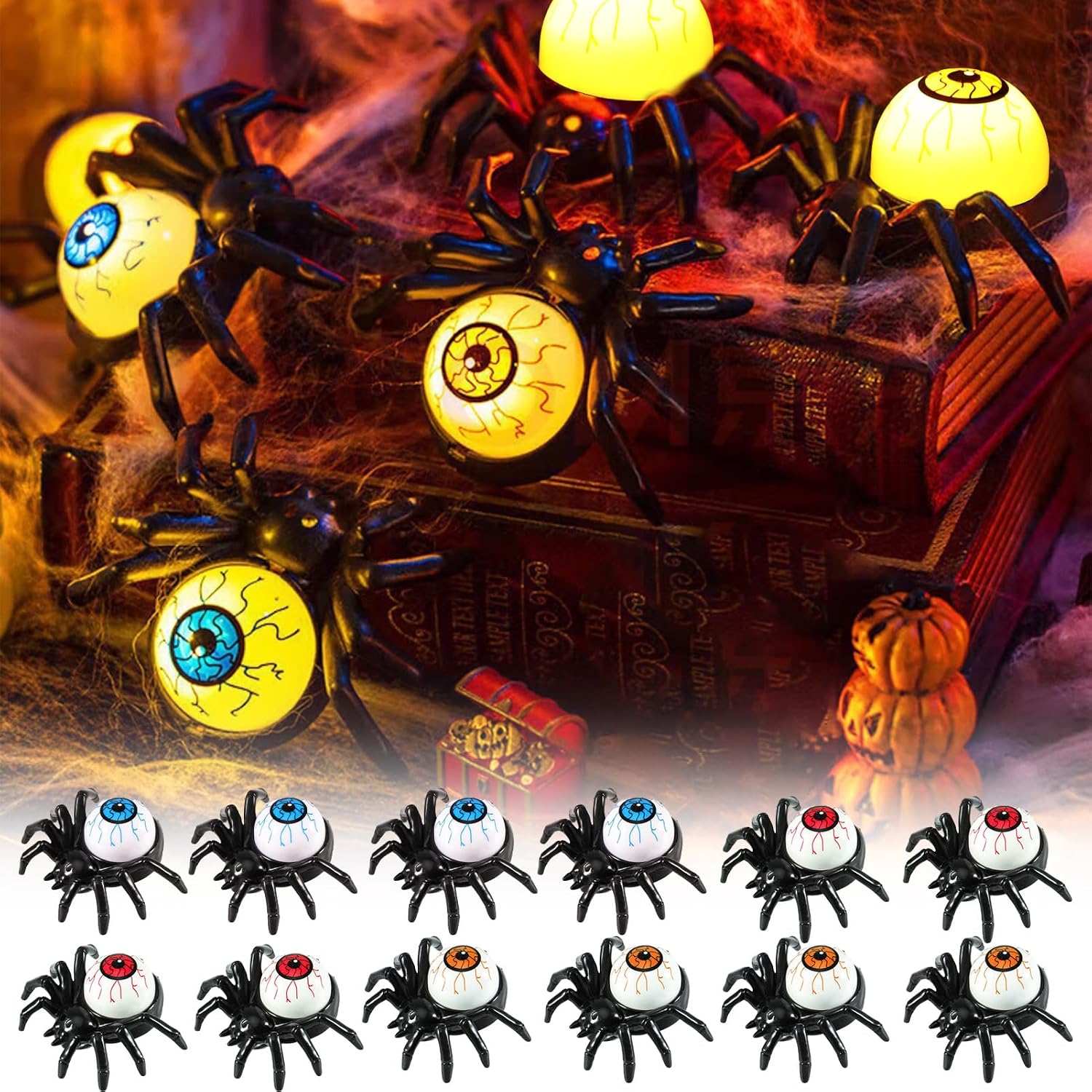 Editbar Halloween Spider Eyeballs Candle Light 12-Pack Flameless LED Battery Operated Yellow