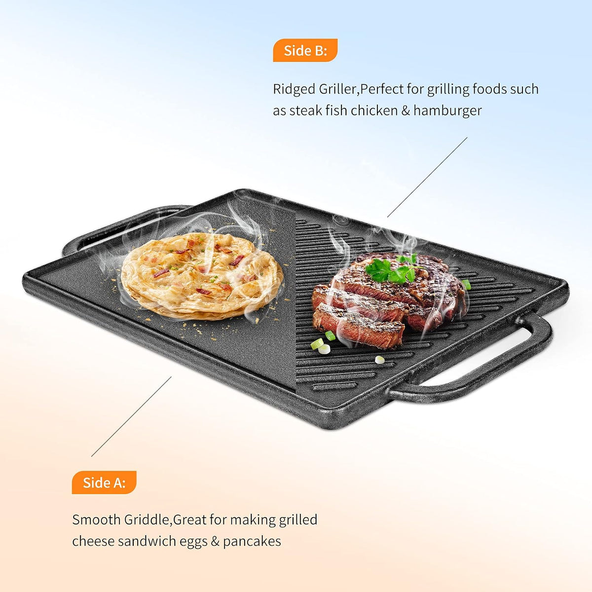 GFTIME Pre-Seasoned Cast Iron Reversible Griddle Plate