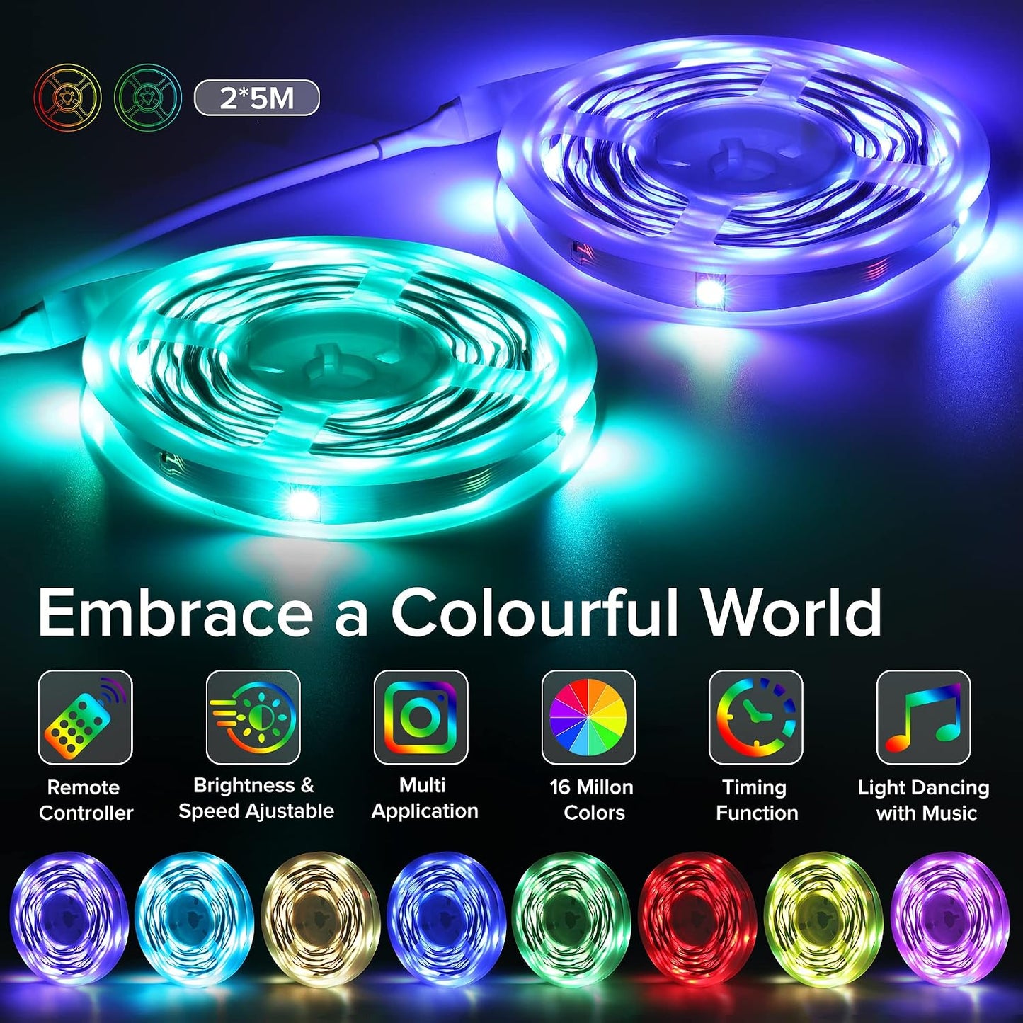 Bonve Pet HL-5050A 10m RGB LED Strip Lights Bluetooth Remote Control